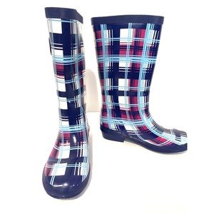 LL Bean Plaid Wellies Kids Rain Boots Size 3